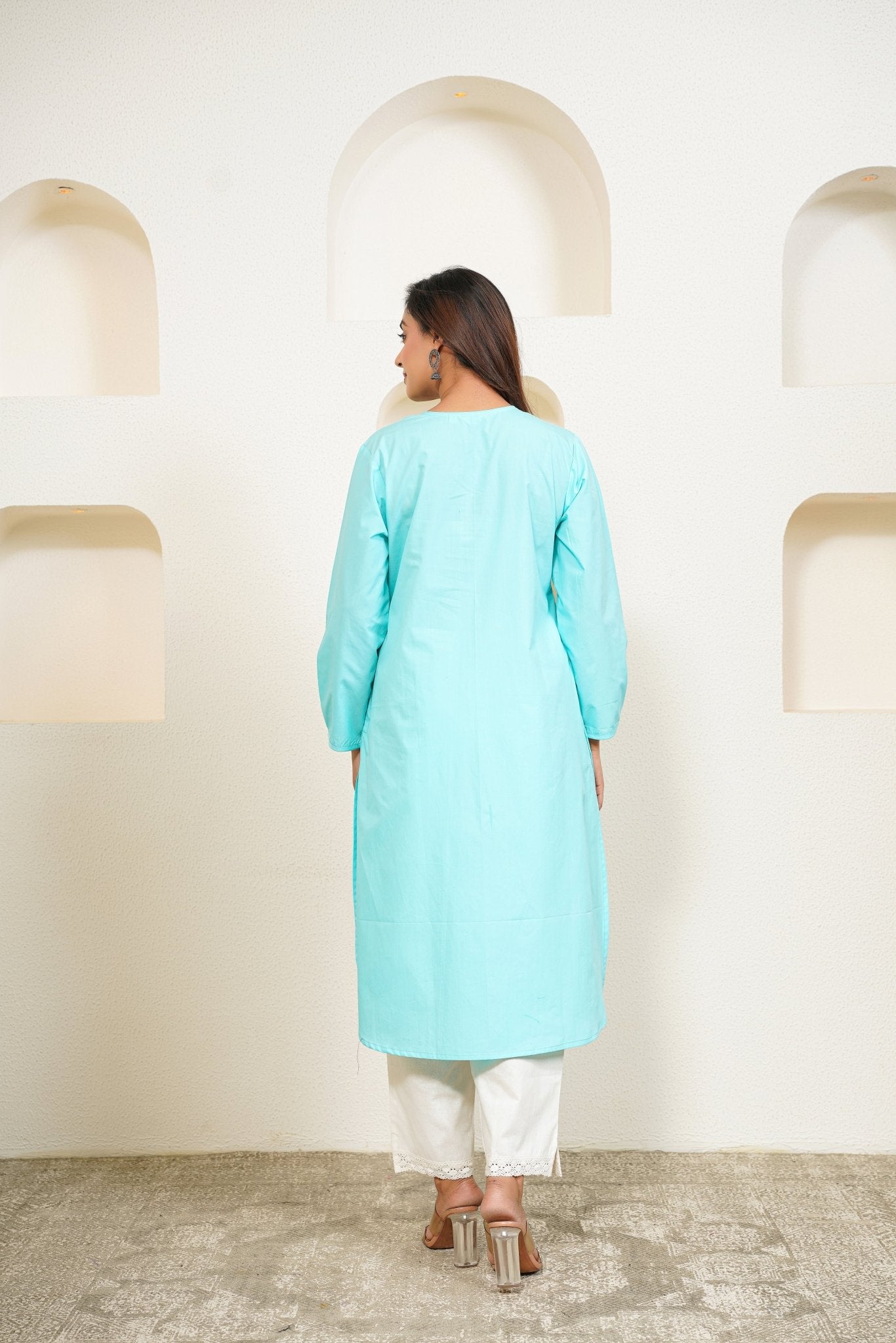 Aqua Premium Cotton Long Kurta - Tara - C - Tara