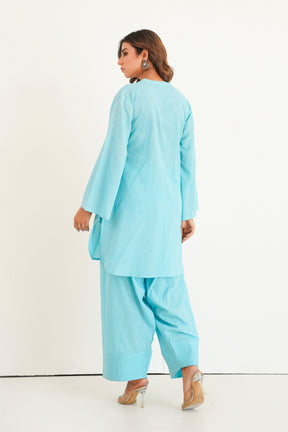 Aqua Solid Farsi Salwar Coord Set - Tara - C - Tara