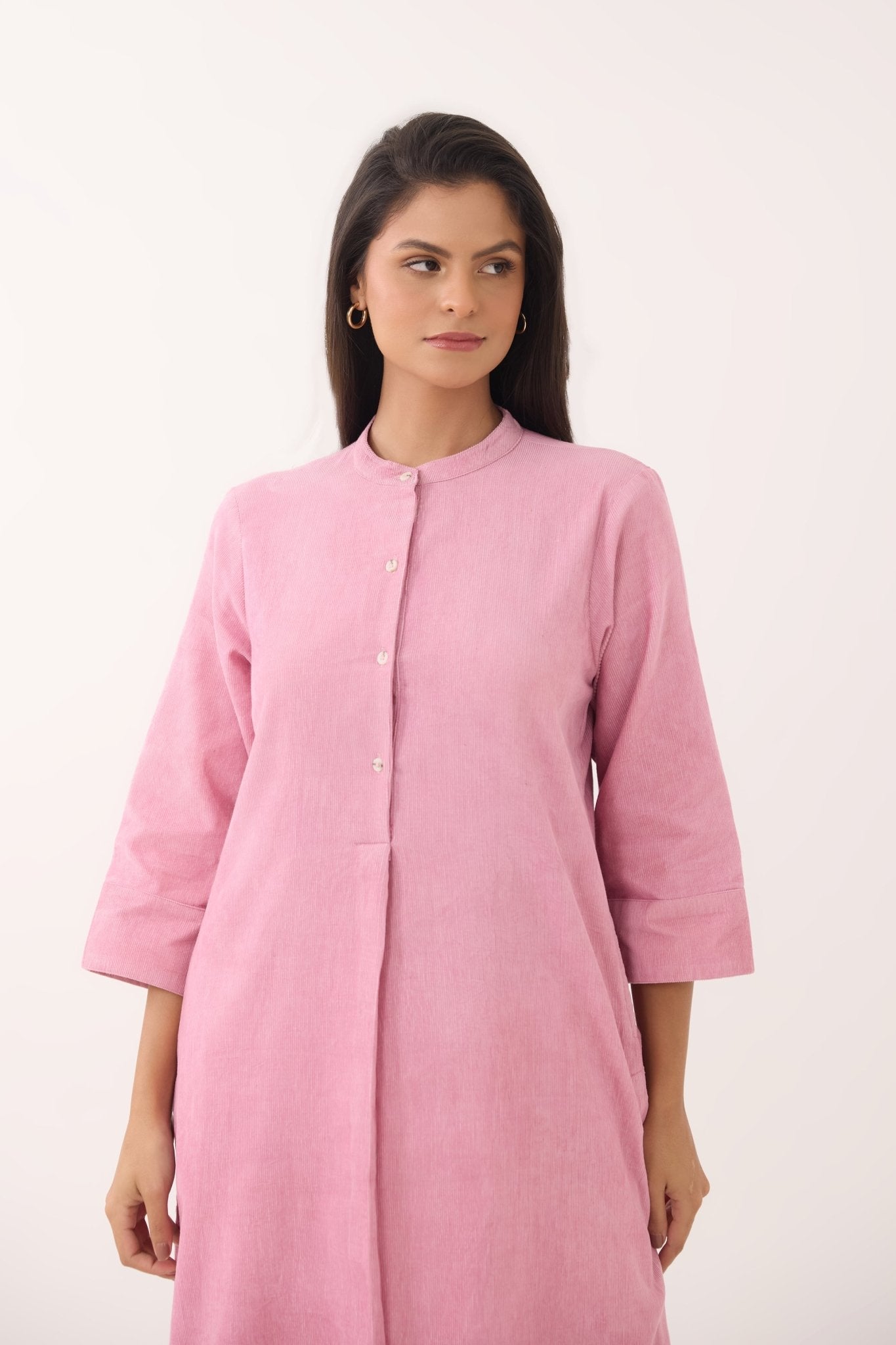 Baby Pink Corduroy Long Kurta - Tara - C - Tara