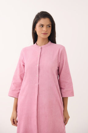 Baby Pink Corduroy Long Kurta - Tara - C - Tara