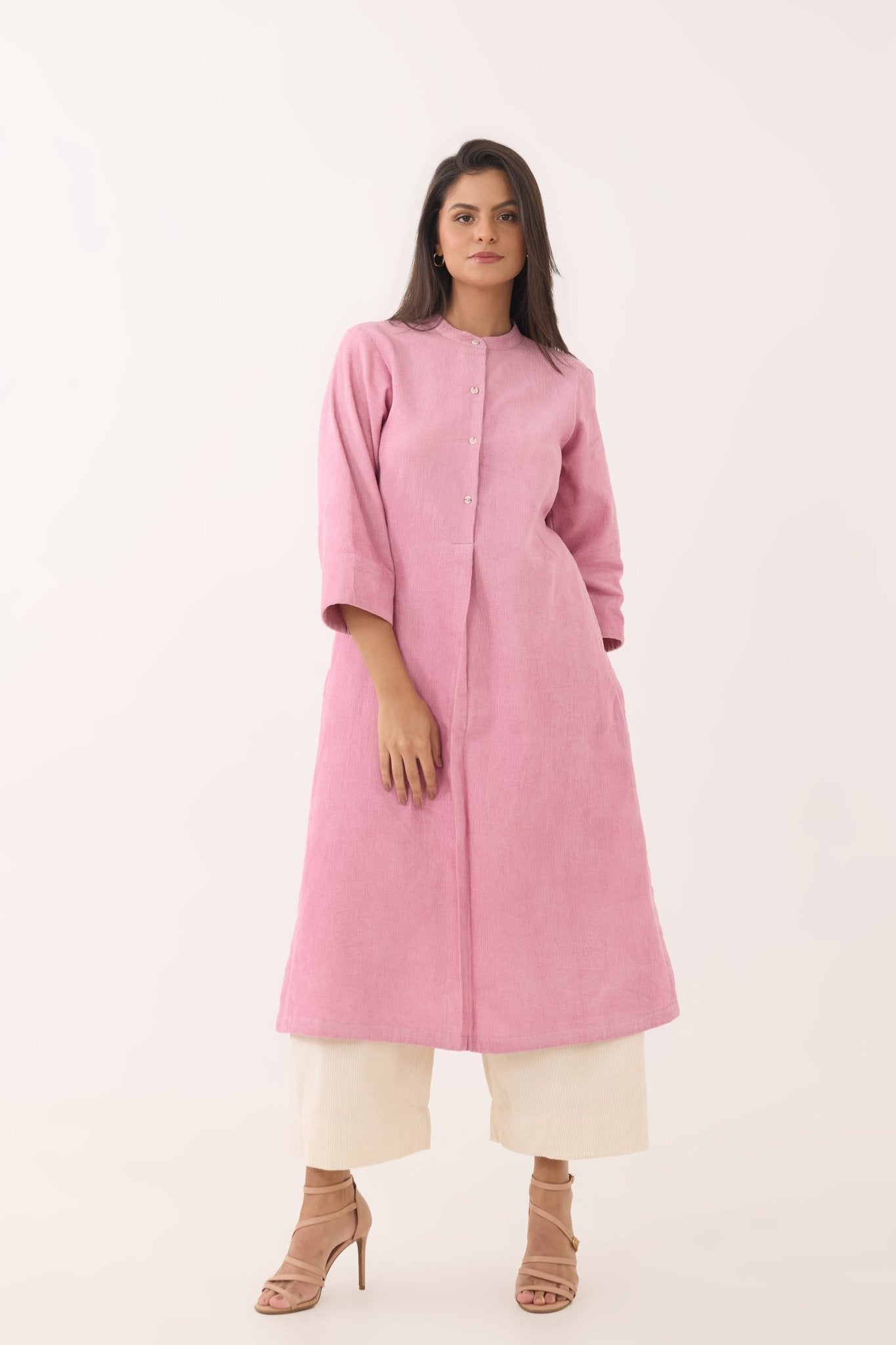 Baby Pink Corduroy Long Kurta - Tara - C - Tara