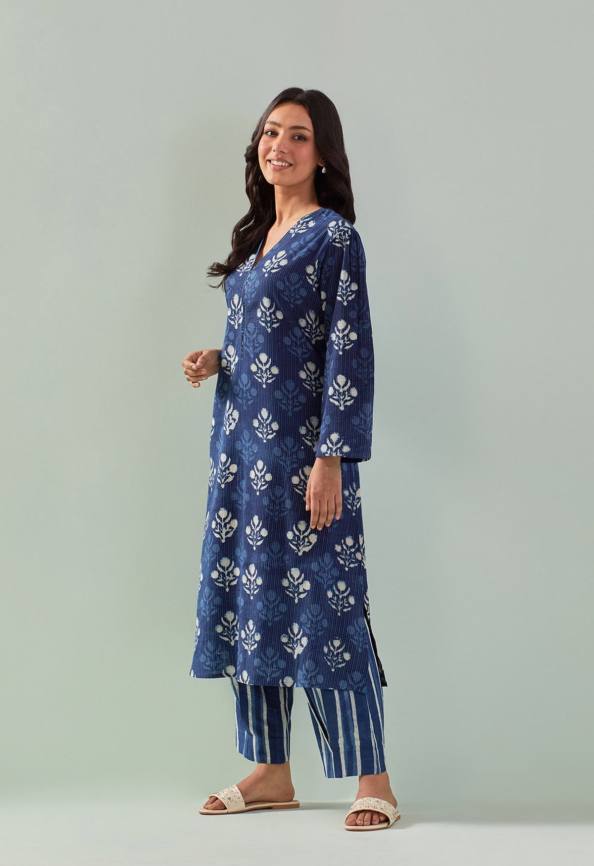 BAGRU HAND BLOCK PRINTED INDIGO COORD SET - Tara - C - Tara