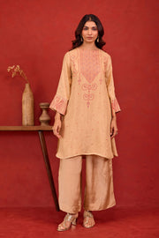 Beige Bandhani Print Embroidered Art Silk Co-ord Set