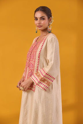 Beige Chanderi Hand Block Printed Coord Set - Tara - C - Tara
