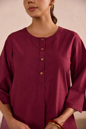Berry Red Cotton Co-ord Set - Tara-C-Tara