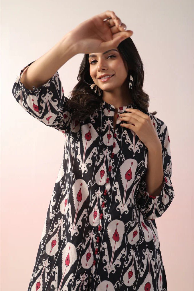 Black Abstract Printed Cotton Co - Ord Set - Tara - C - Tara
