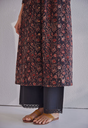 Black Ajrakh Hand Block Printed Cotton Kurta - Tara - C - Tara