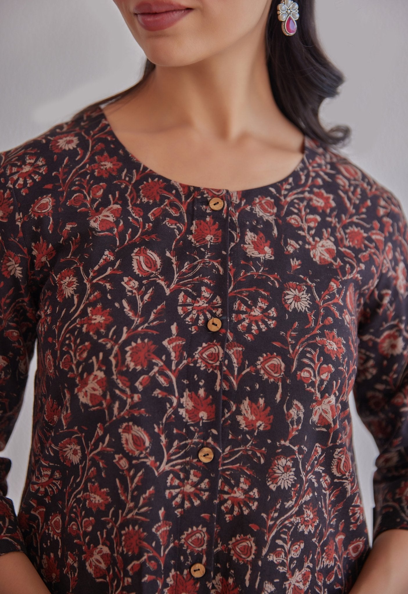 Black Ajrakh Hand Block Printed Cotton Kurta - Tara - C - Tara