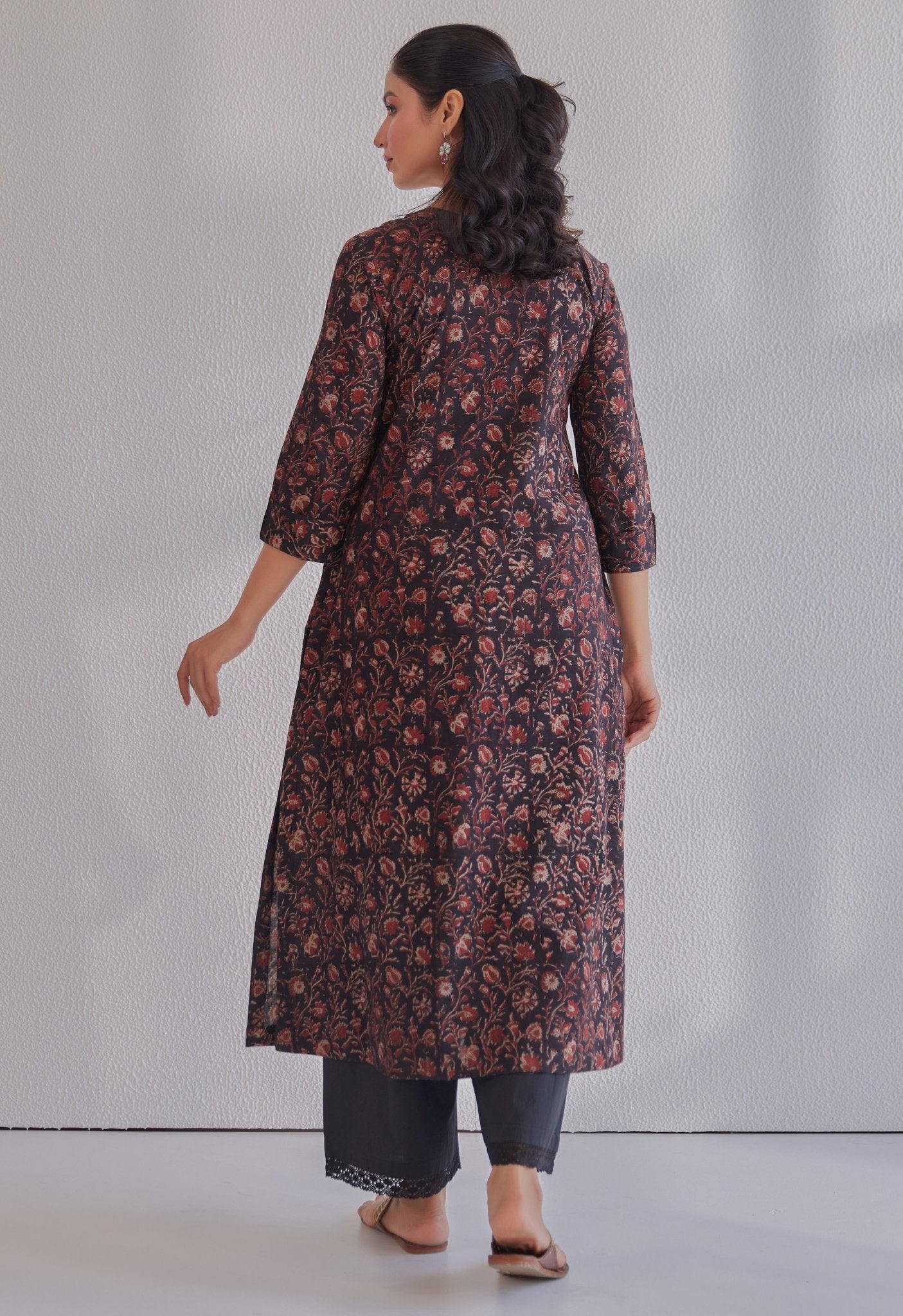 Black Ajrakh Hand Block Printed Cotton Kurta - Tara - C - Tara