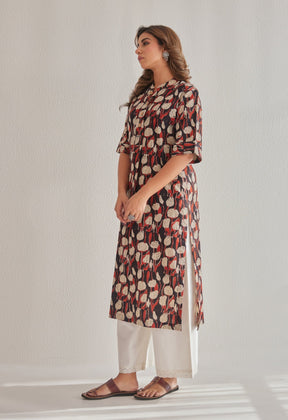 Black Bagru Hand Block Printed Kurta - Tara - C - Tara