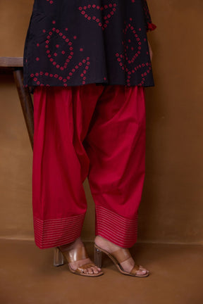 Black Bandhani Printed Kurta & Red Farsi Salwar Co-ord Set - Tara-C-Tara