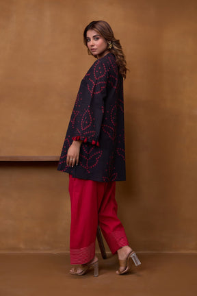 Black Bandhani Printed Kurta & Red Farsi Salwar Co-ord Set - Tara-C-Tara