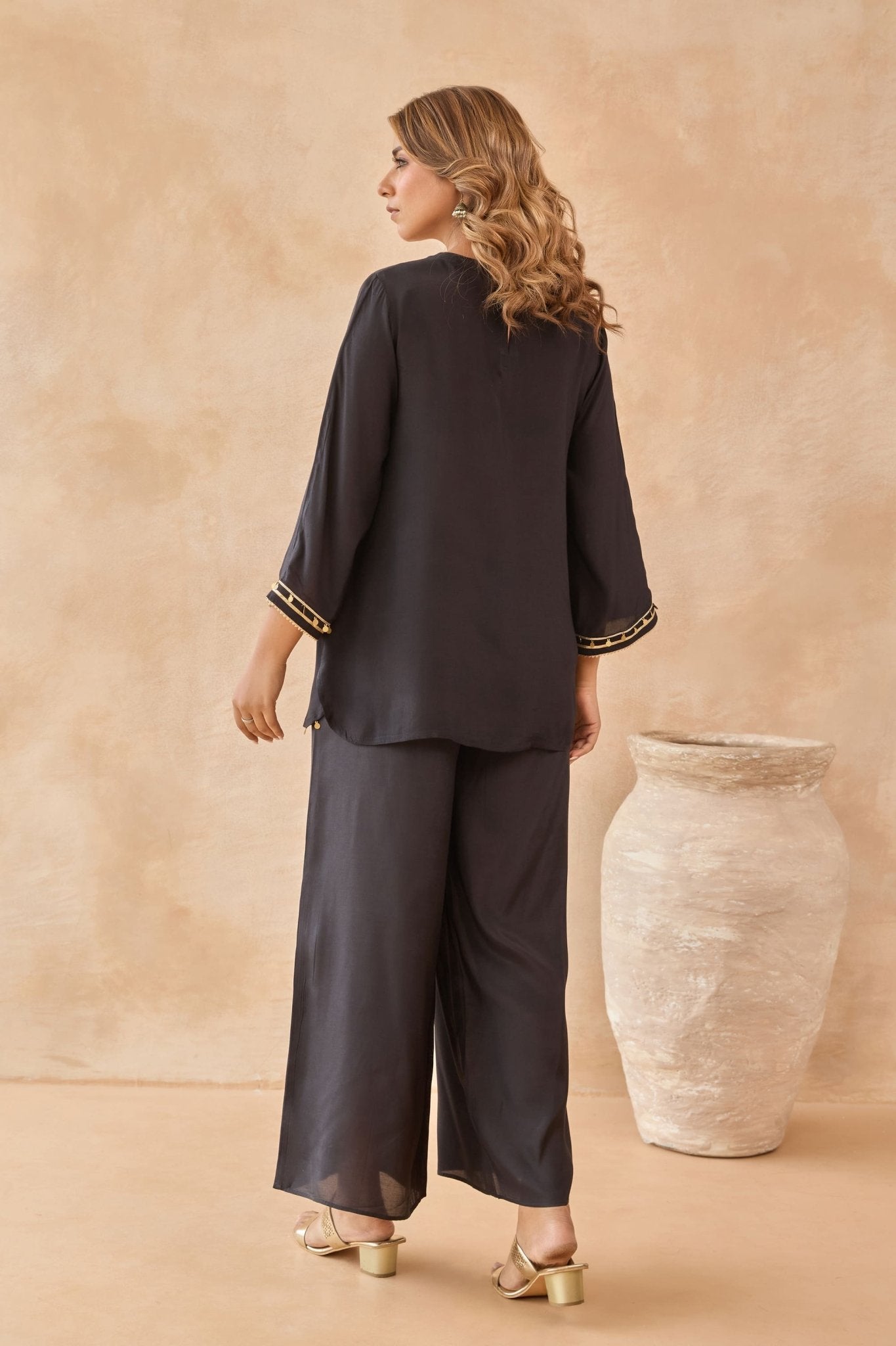 Black Coin-Tassel Embroidered Co-ord Set - Tara-C-Tara