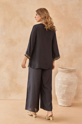 Black Coin-Tassel Embroidered Co-ord Set - Tara-C-Tara
