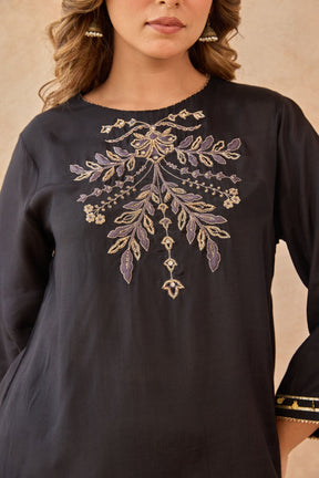 Black Coin-Tassel Embroidered Co-ord Set - Tara-C-Tara