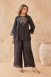 Black Coin-Tassel Embroidered Co-ord Set