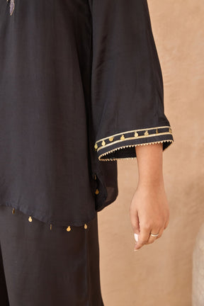 Black Coin-Tassel Embroidered Co-ord Set - Tara-C-Tara