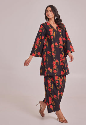 BLACK FLORAL CO - ORD SET WITH FARSI SALWAR PANTS - Tara - C - Tara