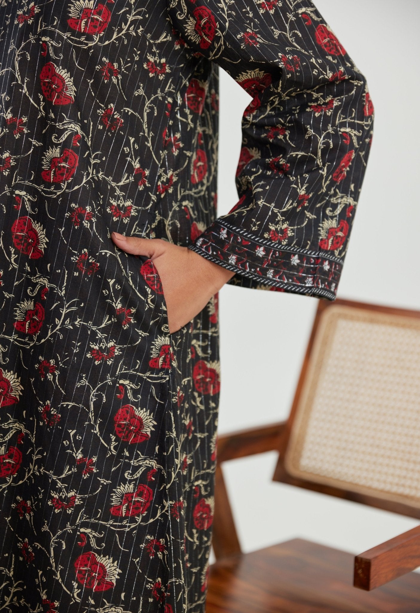 Black Floral Cotton Lurex Co - ord Set - Tara - C - Tara