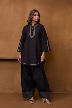 Black Gota Piped Farsi Salwar Co-ord Set - Tara-C-Tara