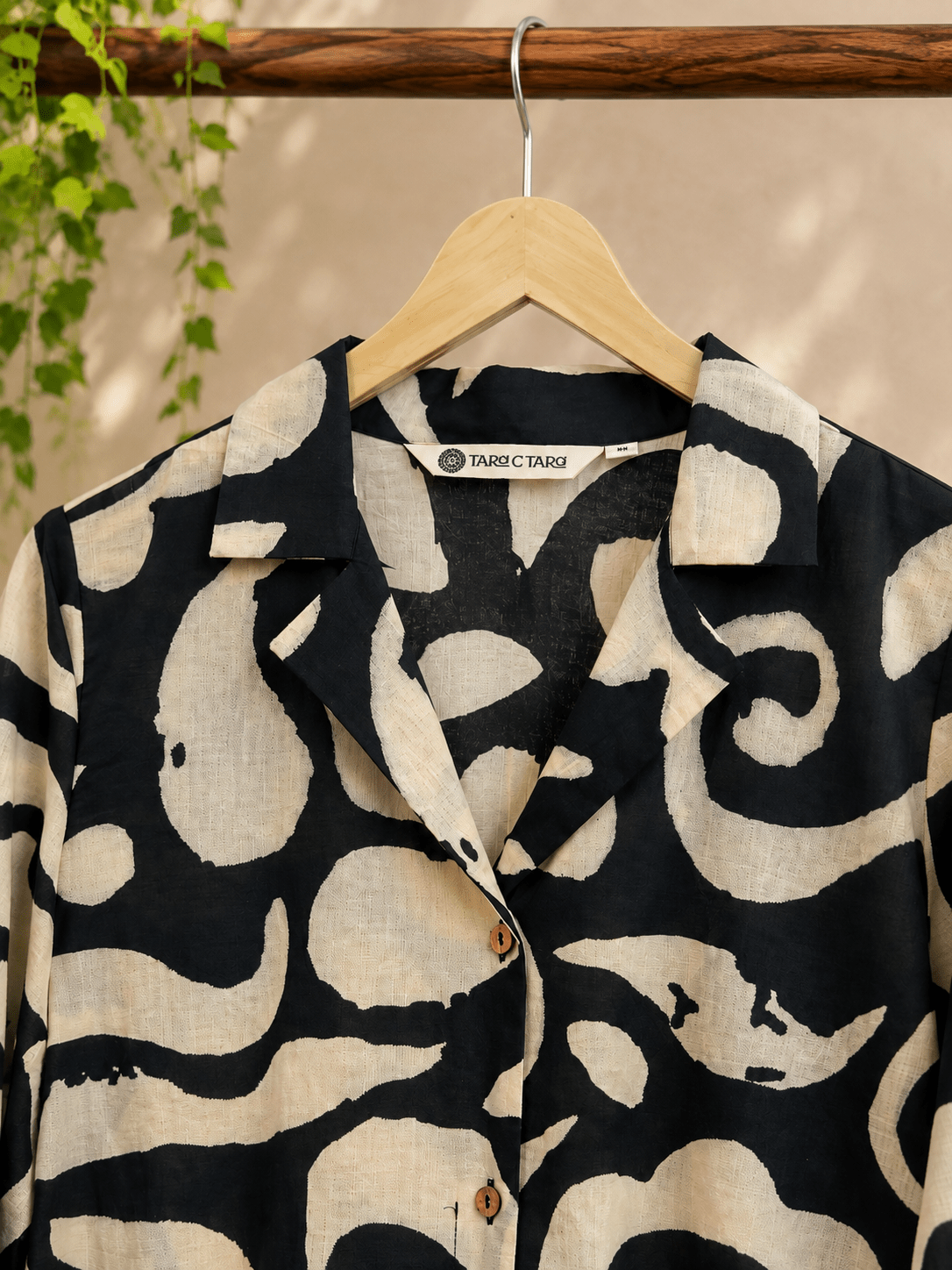 Black & Ivory Abstract Print Cotton Kurta - Tara-C-Tara