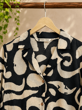 Black & Ivory Abstract Print Cotton Kurta - Tara-C-Tara