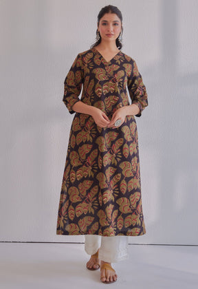 Black Jahota Hand Block Printed Kurta - Tara - C - Tara