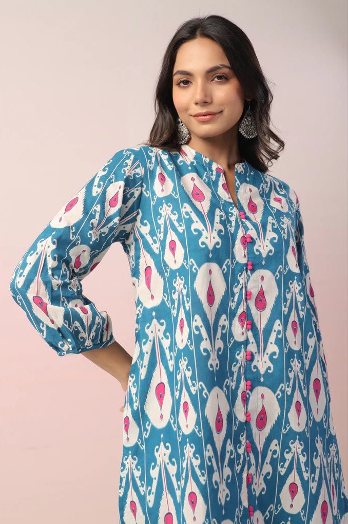 Blue Abstract Printed Cotton Co - Ord Set - Tara - C - Tara