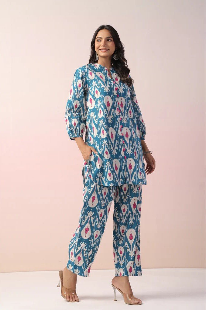 Blue Abstract Printed Cotton Co - Ord Set - Tara - C - Tara