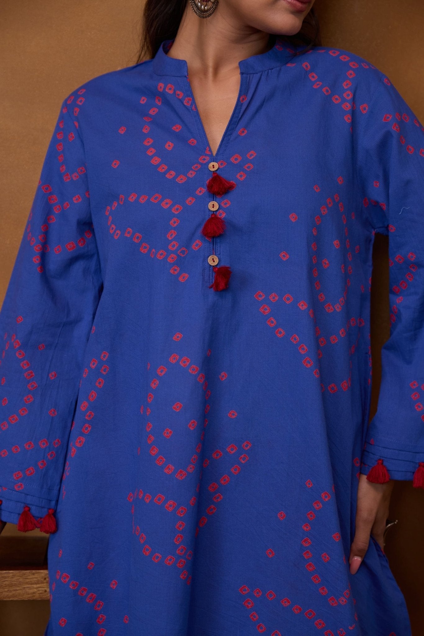 Blue Bandhani Printed Kurta & Red Farsi Salwar Co-ord Set - Tara-C-Tara