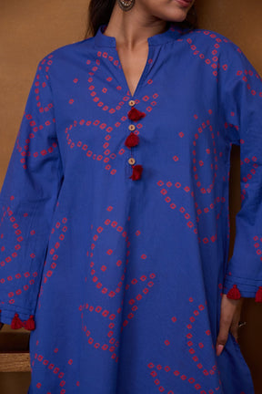 Blue Bandhani Printed Kurta & Red Farsi Salwar Co-ord Set - Tara-C-Tara