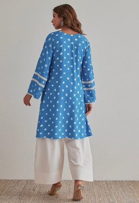 Blue Bandhej Hand Tie Dye Coord Set With Farsi Salwar - Tara - C - Tara
