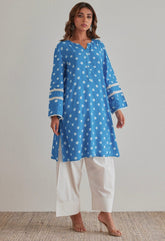 Blue Bandhej Hand Tie Dye Coord Set With Farsi Salwar - Tara - C - Tara
