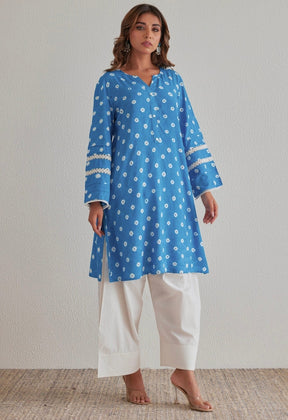 Blue Bandhej Hand Tie Dye Coord Set With Farsi Salwar - Tara - C - Tara