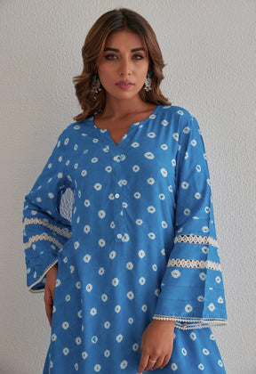 Blue Bandhej Hand Tie Dye Coord Set With Farsi Salwar - Tara - C - Tara