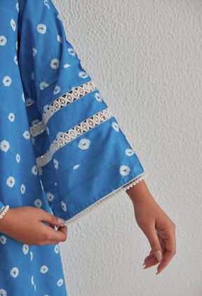 Blue Bandhej Hand Tie Dye Coord Set With Farsi Salwar - Tara - C - Tara