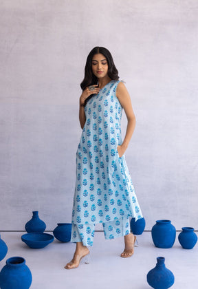 Blue Buti Hand Block Printed Coord Set - Tara - C - Tara