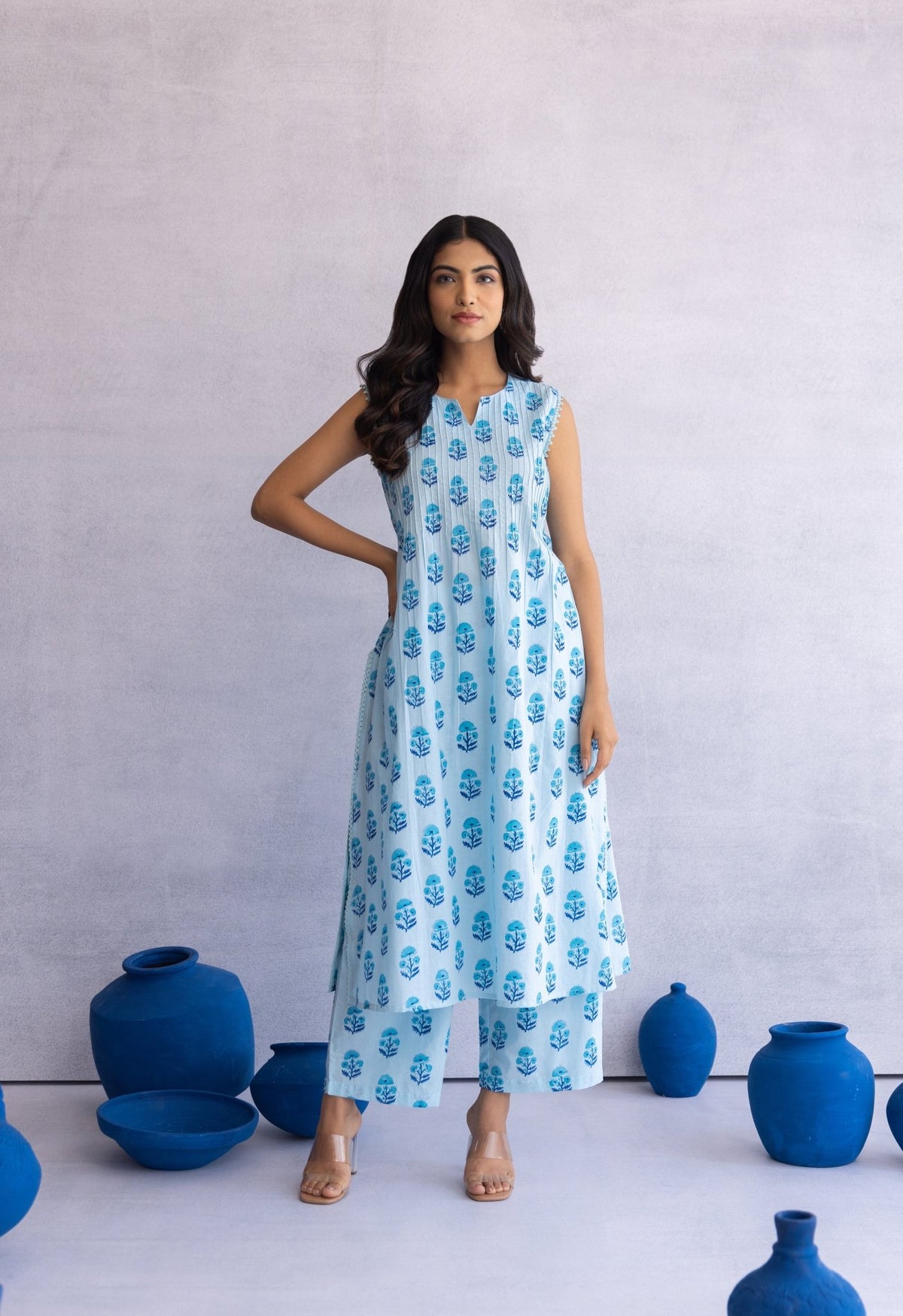 Blue Buti Hand Block Printed Coord Set - Tara - C - Tara