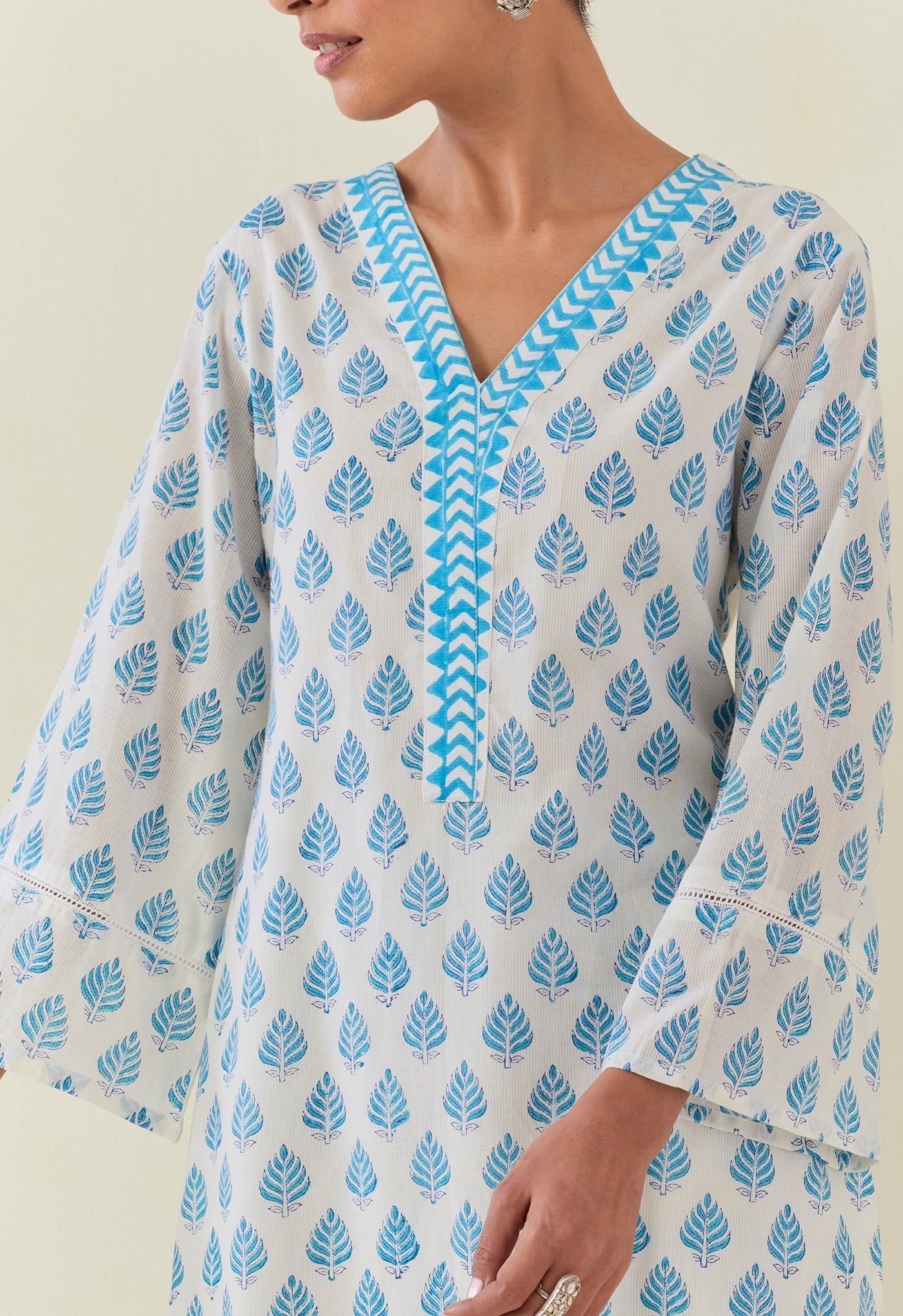 BLUE BUTI HAND BLOCK PRINTED KURTA - Tara - C - Tara