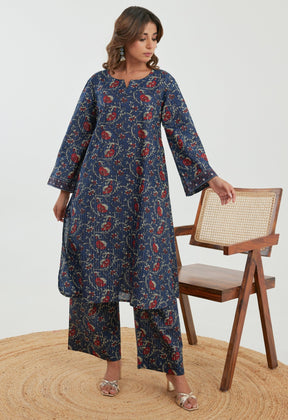 Blue Floral Cotton Lurex Co - ord Set - Tara - C - Tara