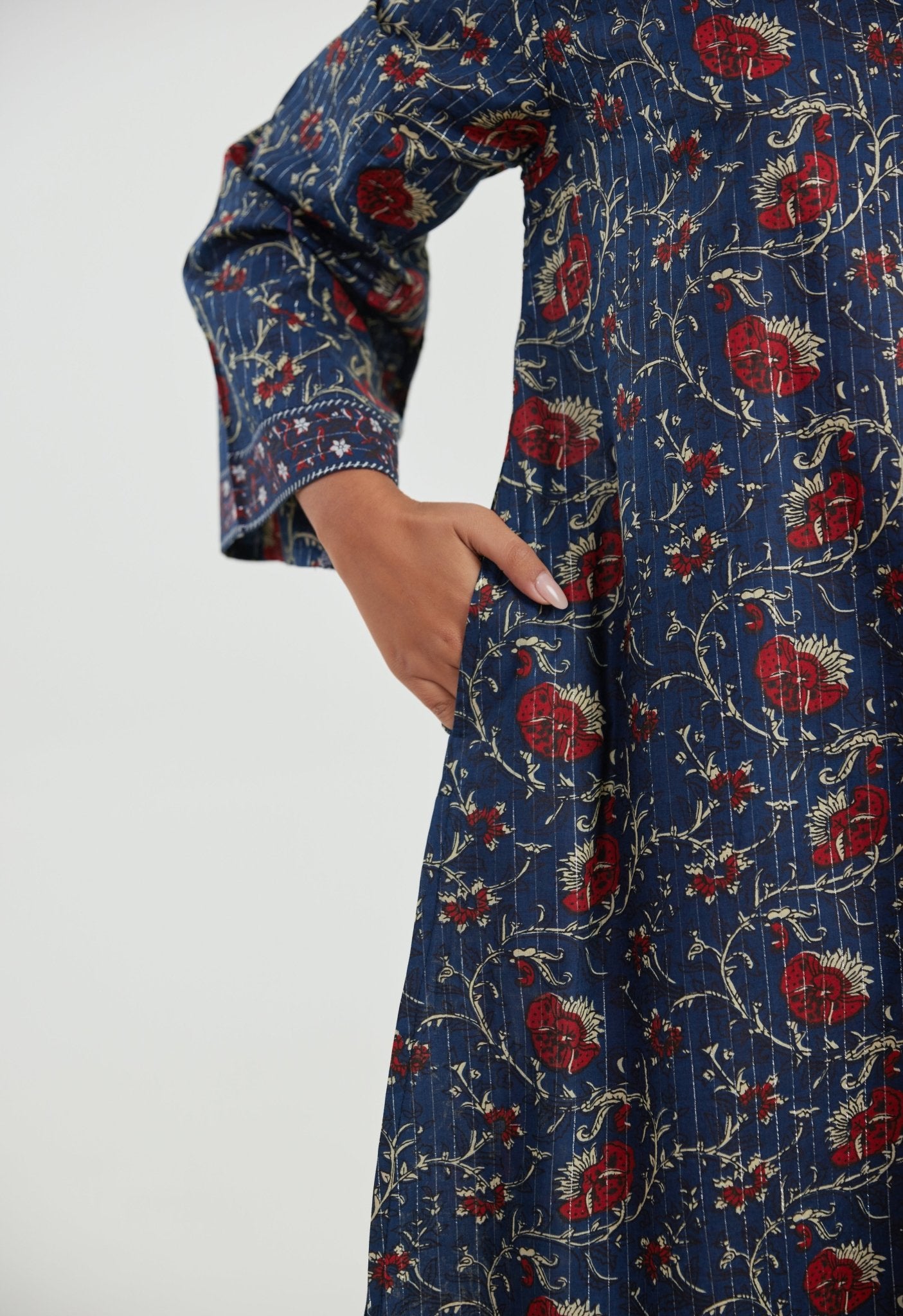 Blue Floral Cotton Lurex Co - ord Set - Tara - C - Tara