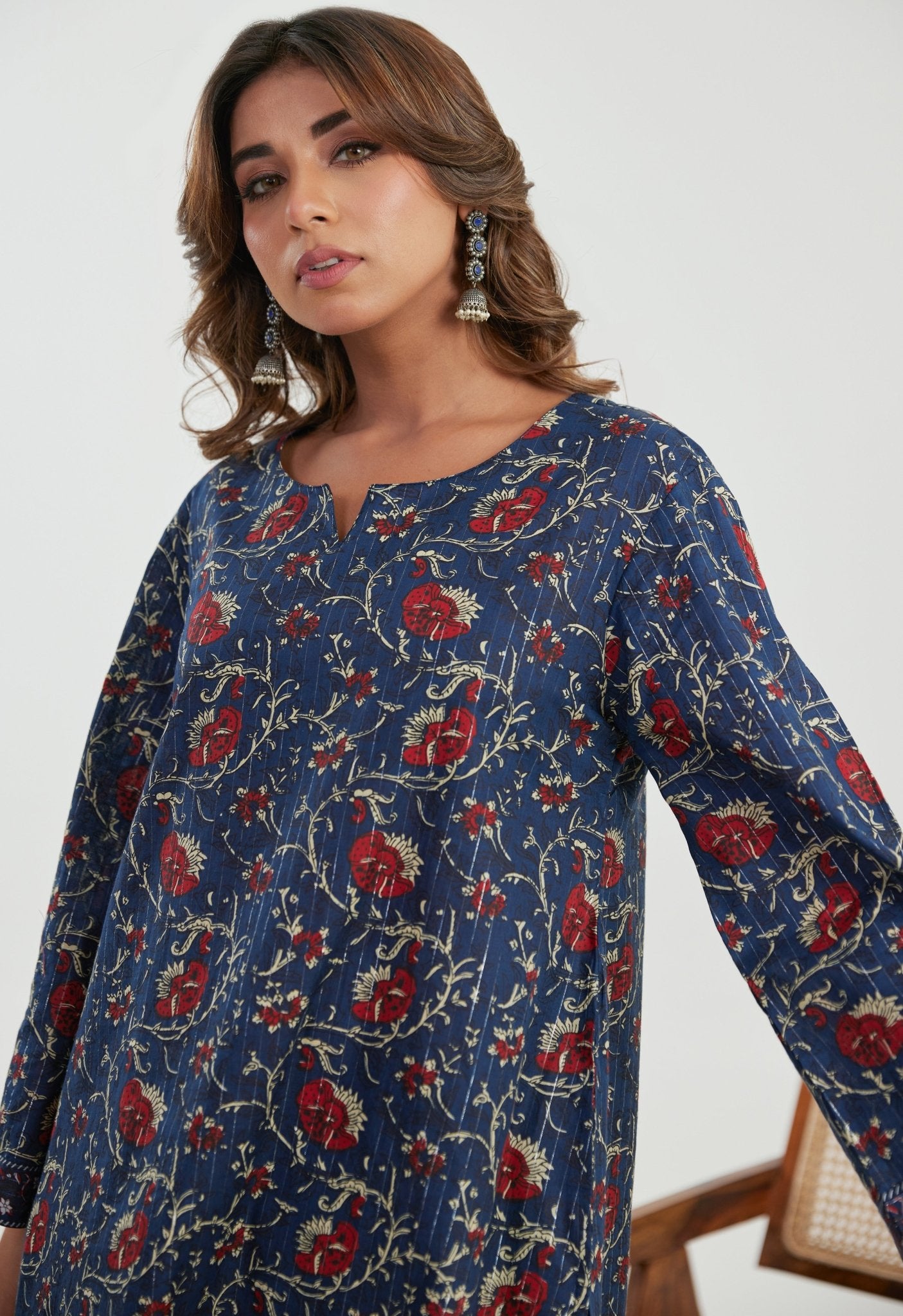 Blue Floral Cotton Lurex Co - ord Set - Tara - C - Tara