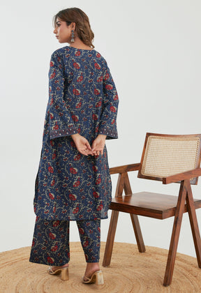 Blue Floral Cotton Lurex Co - ord Set - Tara - C - Tara