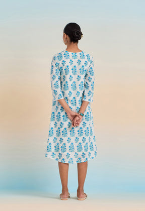 Blue Floral hand block buti printed tunic dress - Tara-C-Tara