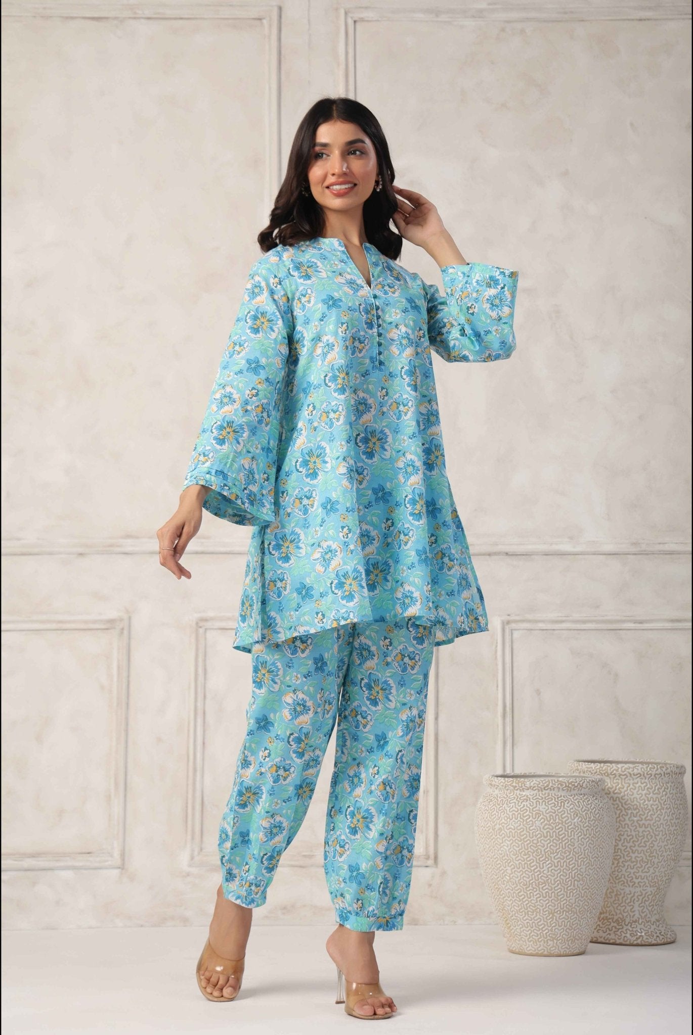 Blue Floral Printed Co - Ord set - Tara - C - Tara