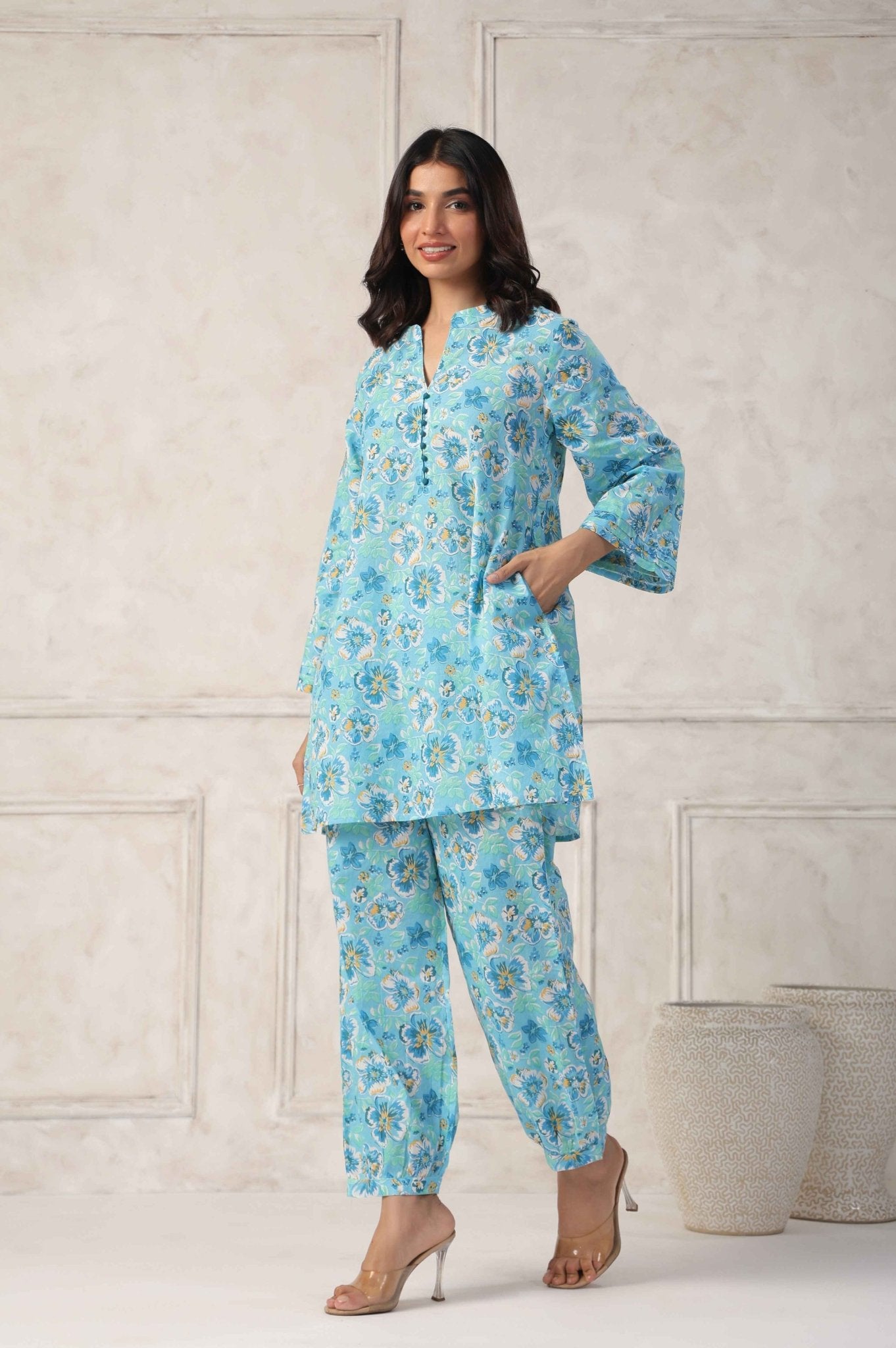 Blue Floral Printed Co - Ord set - Tara - C - Tara