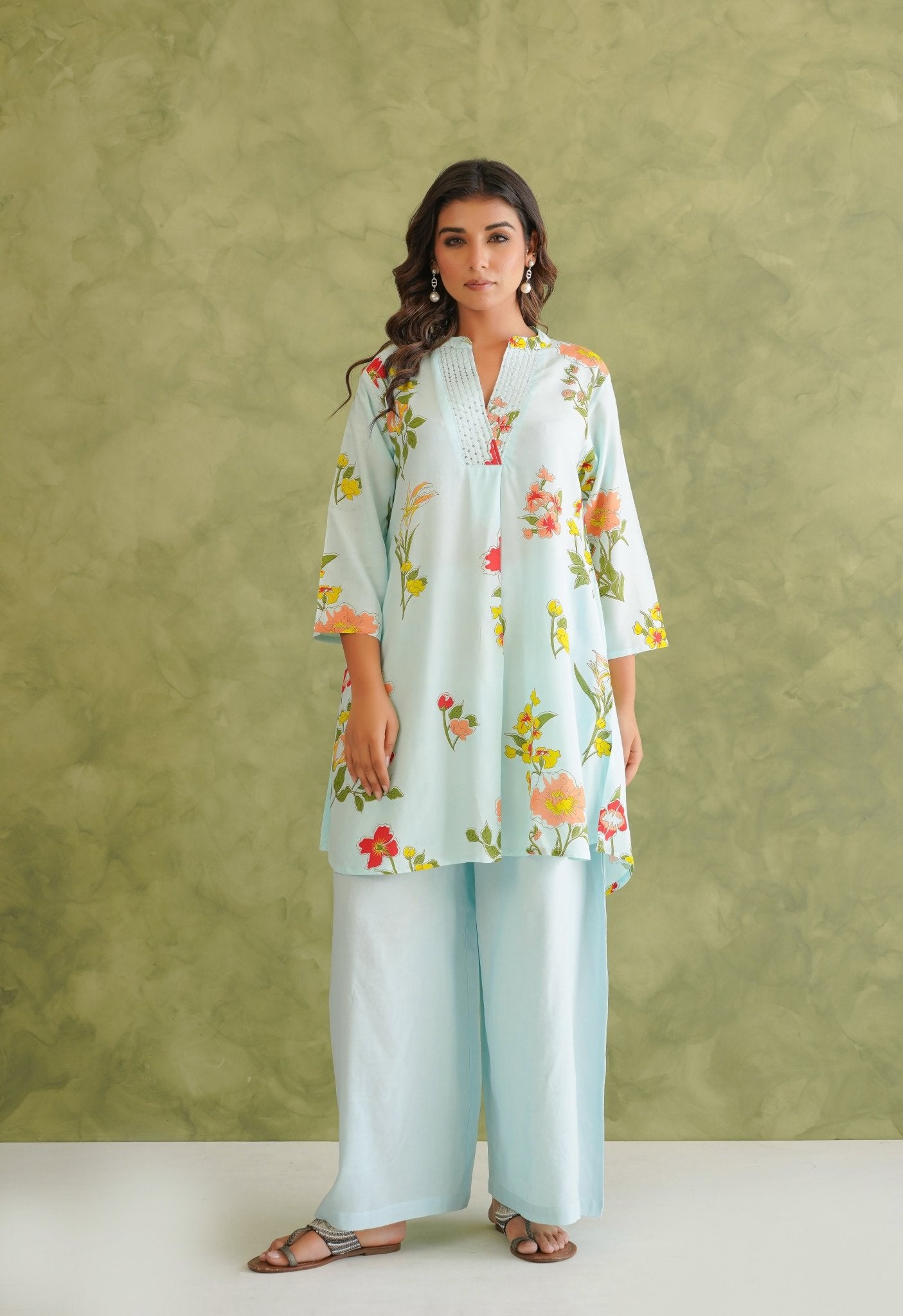 Blue Floral Printed Co - Ord Set - Tara - C - Tara