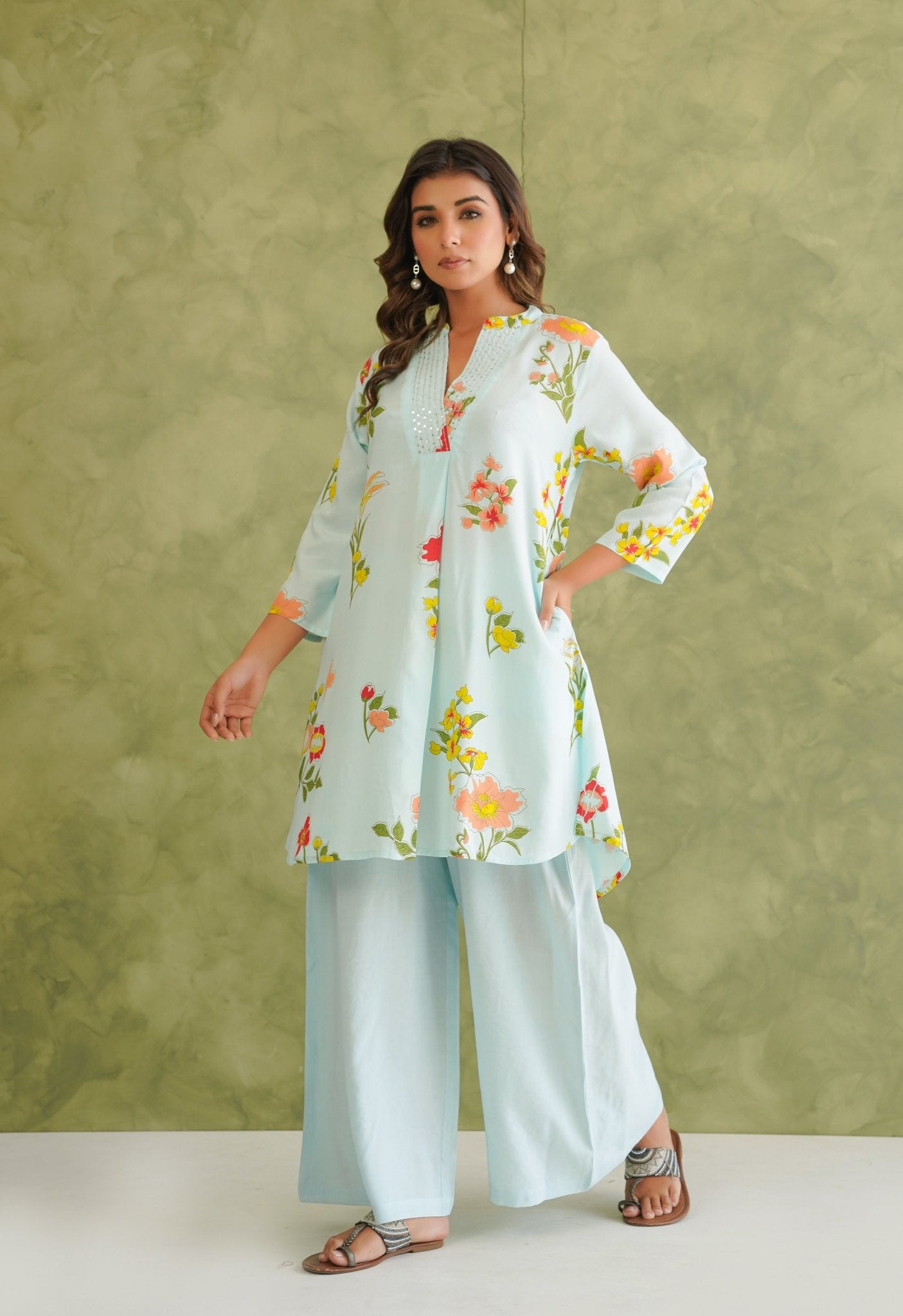 Blue Floral Printed Co - Ord Set - Tara - C - Tara