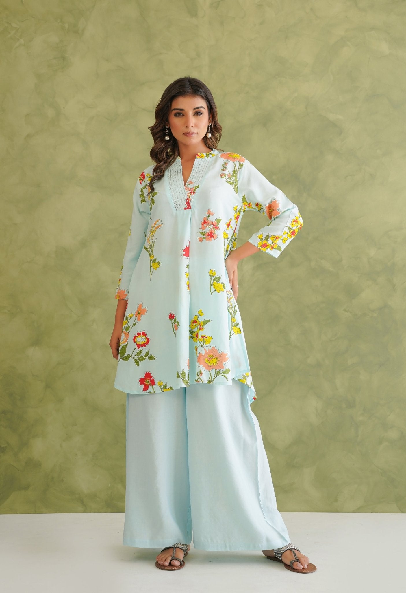 Blue Floral Printed Co - Ord Set - Tara - C - Tara