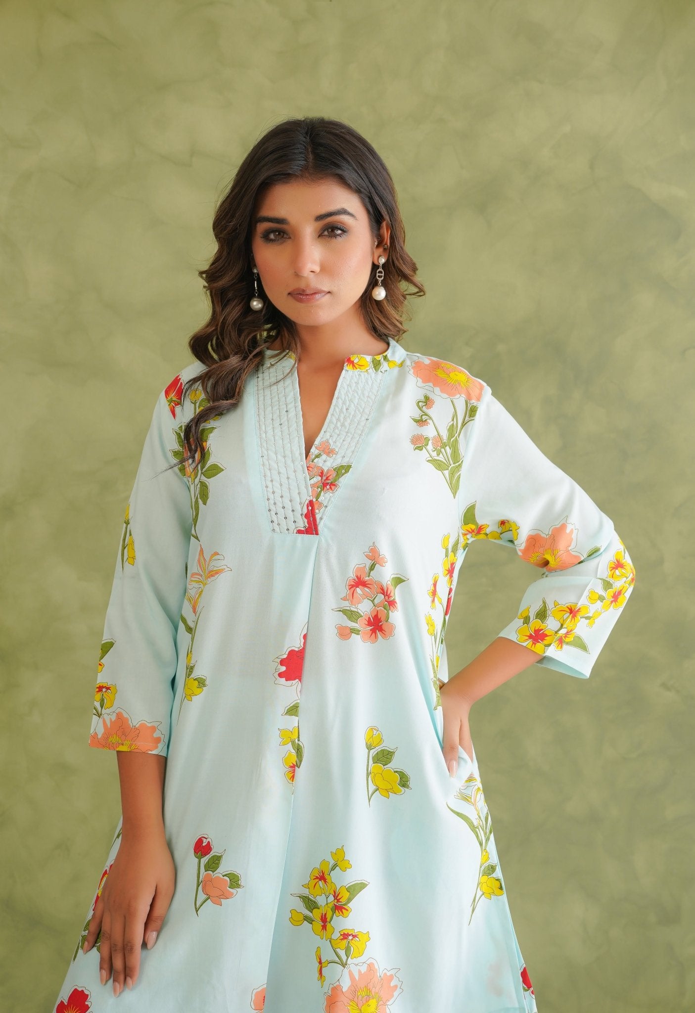 Blue Floral Printed Co - Ord Set - Tara - C - Tara